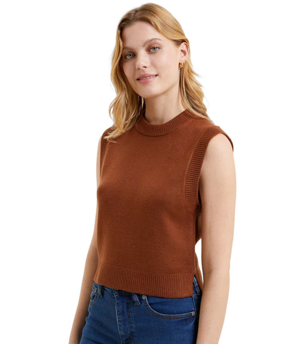 French Connection Sleeveless Sweater Vest M Casablanca Brown NEW Minimalist